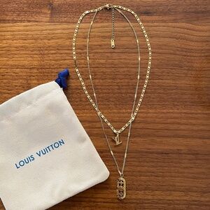 Louis Vuitton Double Strand Gold Plated Necklace with Dustbag